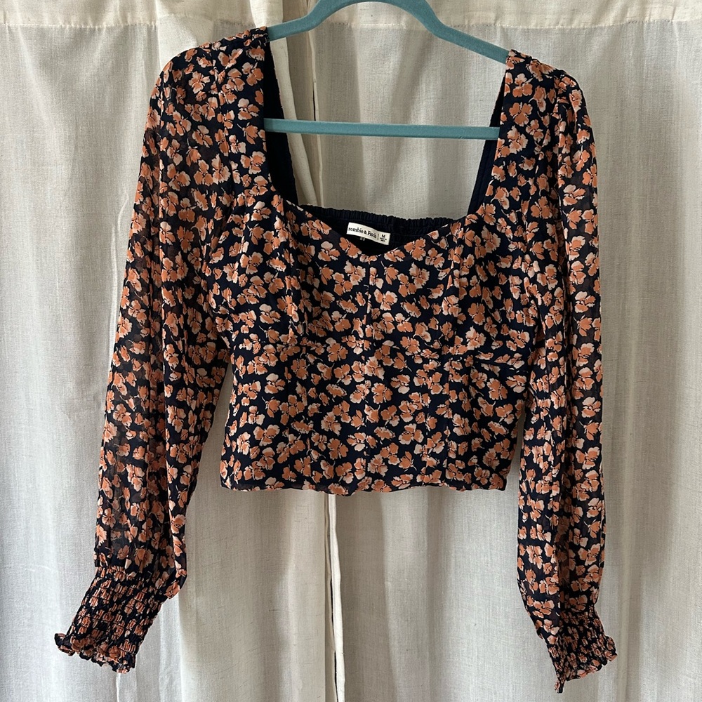 Abercrombie Long-Sleeve Floral Square-Neck Top